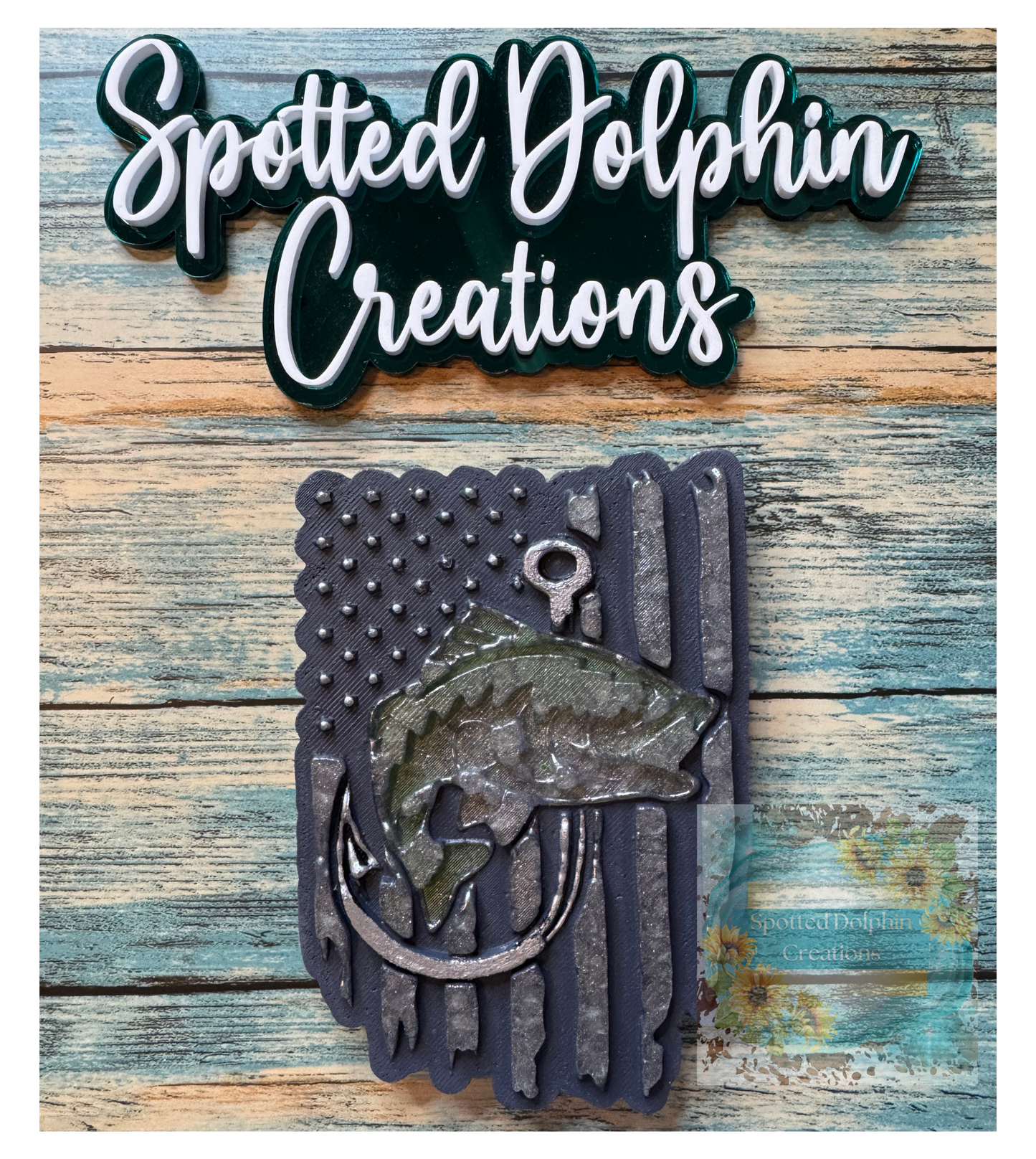 Distressed Flag with Fish and Hook