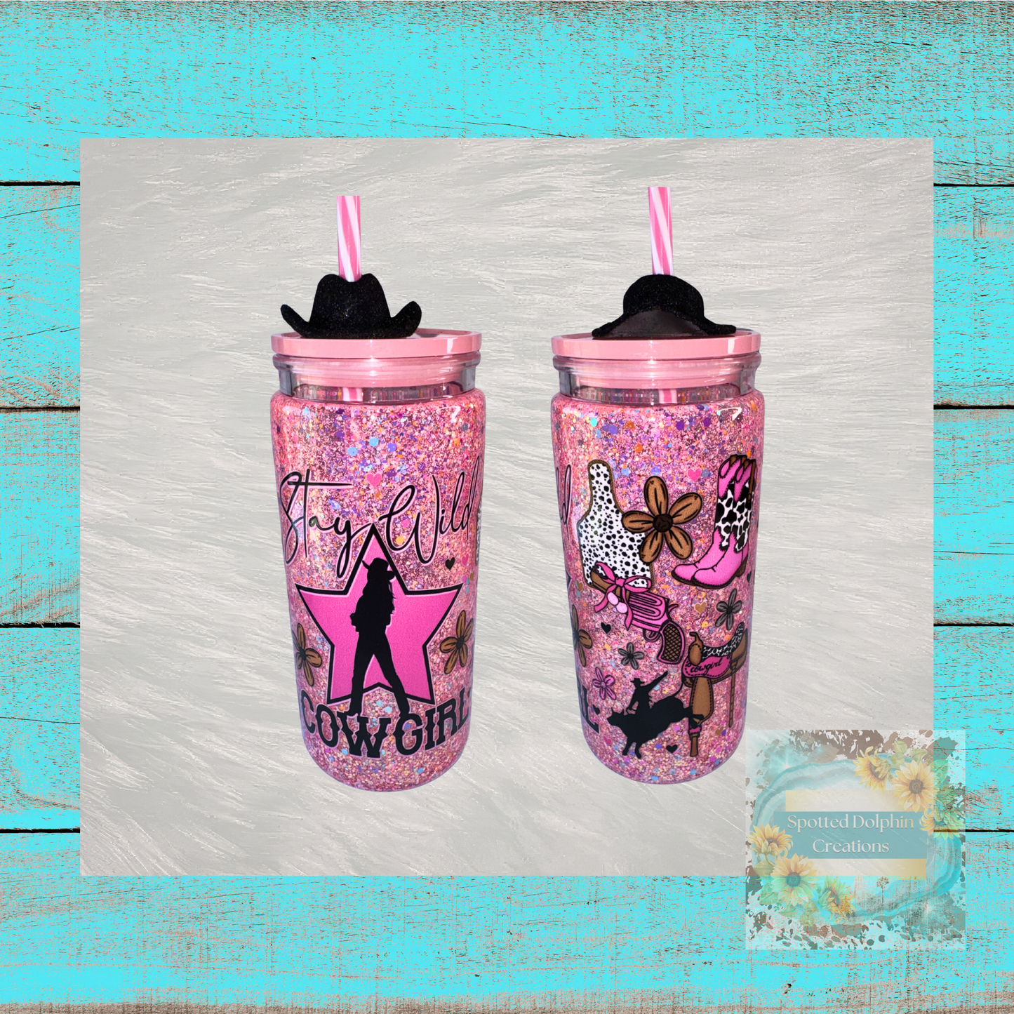 Pink Glitter Cowgirl Snowglobe w/Topper