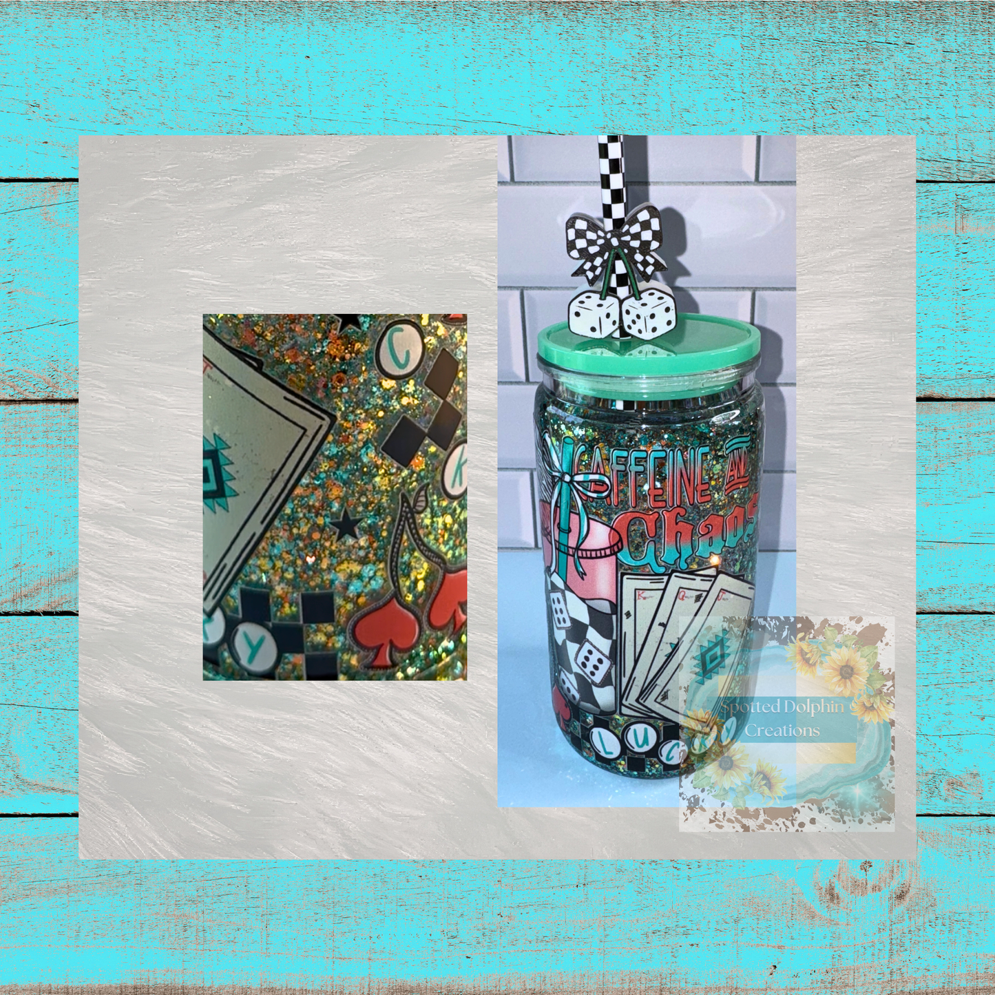 Coffee, Cards, and Chaos Snowglobe w/Topper