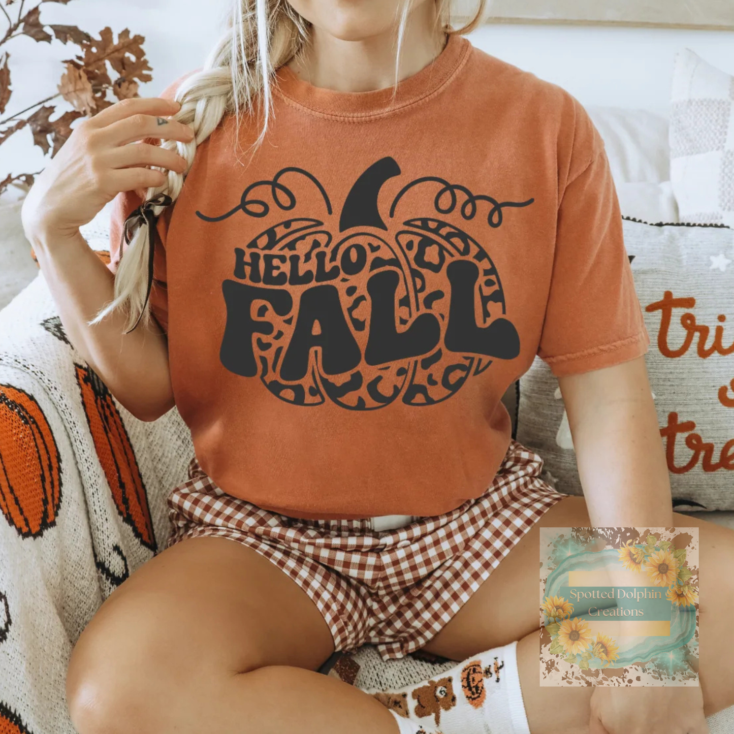 Hello Fall Cheetah Pumpkin