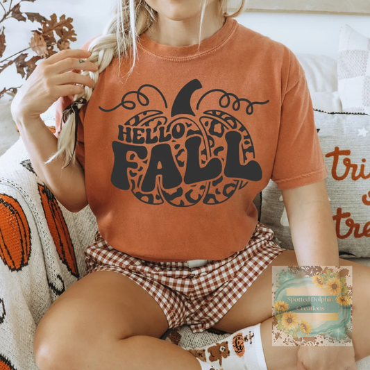 Hello Fall Cheetah Pumpkin