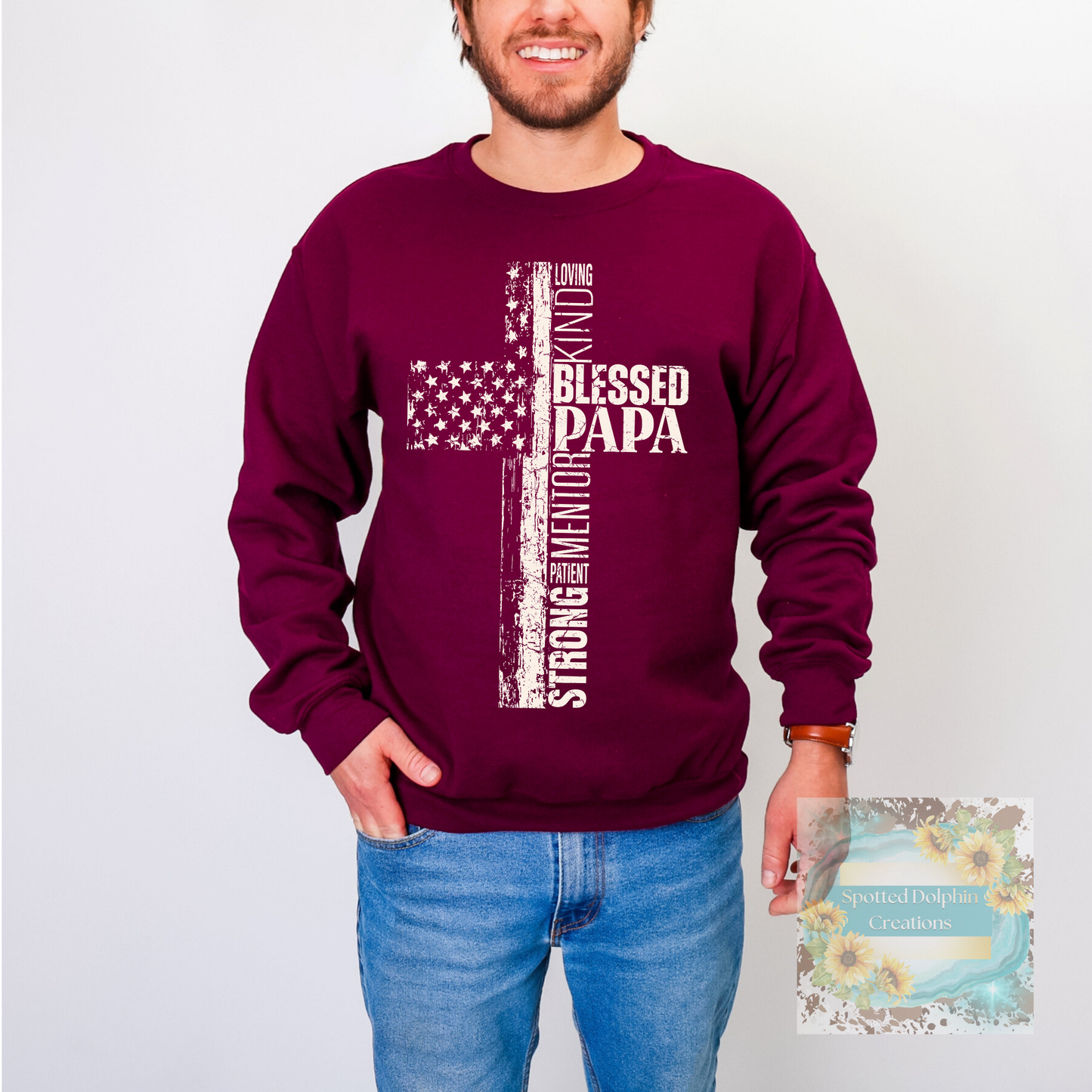Patriotic Blessed Papa White Distressed