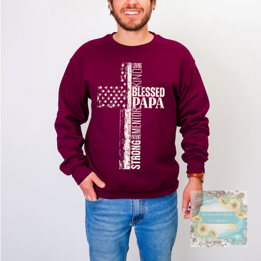 Patriotic Blessed Papa White Distressed