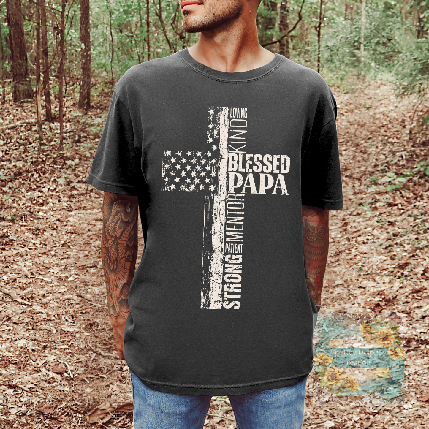 Patriotic Blessed Papa White Distressed