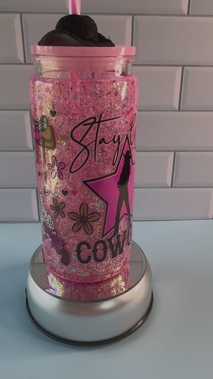Pink Glitter Cowgirl Snowglobe w/Topper