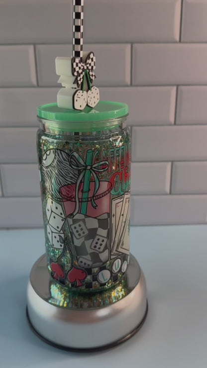 Coffee, Cards, and Chaos Snowglobe w/Topper